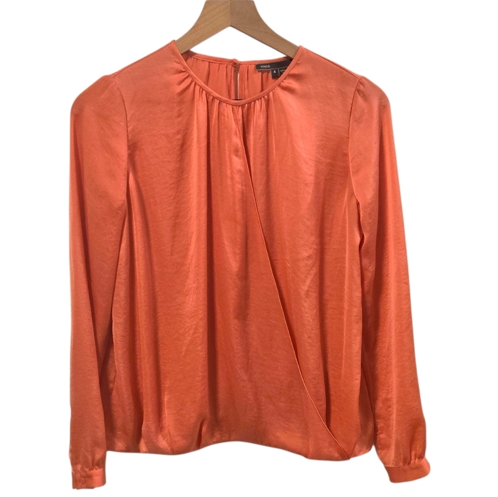 Vince Coral Draped Front Long Sleeve Lightweight Blouse Size 4